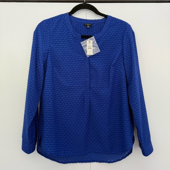Talbots Blue Buttoned Mandarin Collar Blouse - Picture 1 of 4